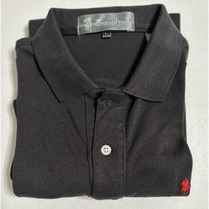 Ivanhoe Vintage Short Sleeve Polo Shirt Solid Black Embroidered Red Logo L‎